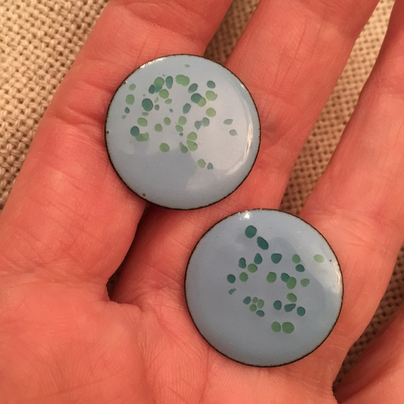 Vintage Blue Enamel Earrings - Picture 6 of 8